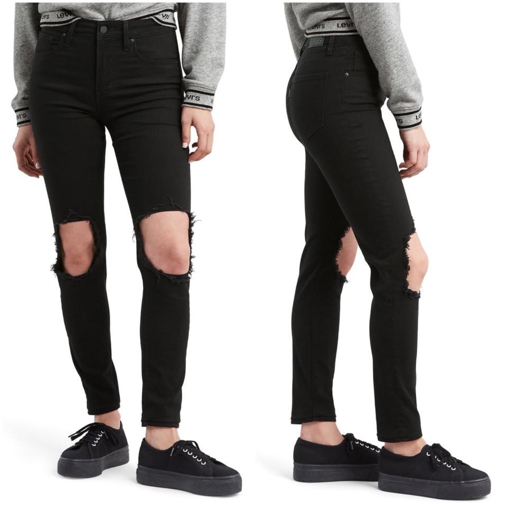 Levis- Black Distressed 721 High Rise Skinny (31)